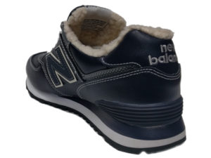 Зимние New Balance 574 Leather темно-синие с серым - фото сзади