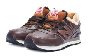 Зимние NEW BALANCE 574 с мехом кожаные коричневые (40-45)