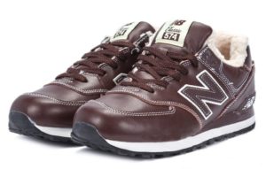 Зимние NEW BALANCE 574 с мехом кожаные коричневые (40-45)