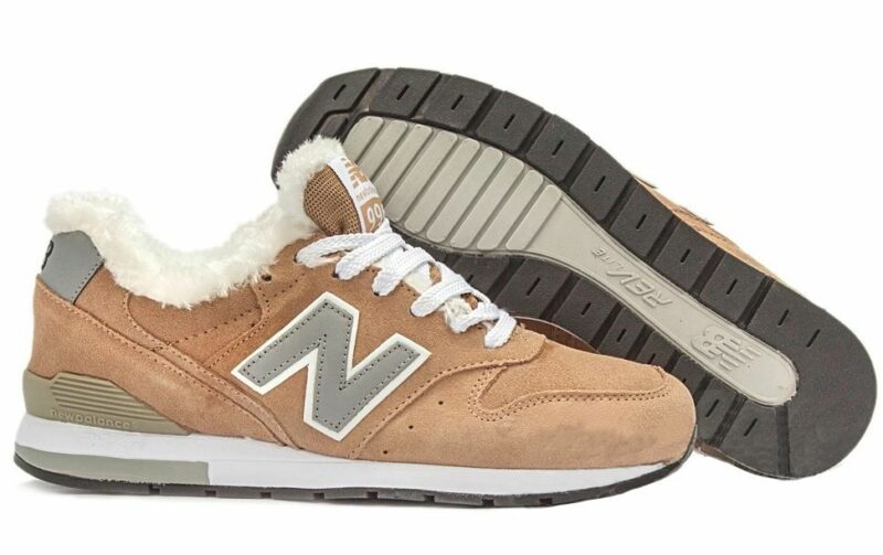 Зимние NEW BALANCE 574 с мехом замша бежевые с серым (35-39)