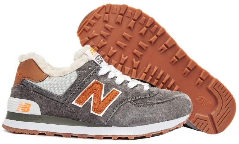 Зимние NEW BALANCE 574 с мехом замша серые (35-39)