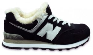 Зимние NEW BALANCE 574 с мехом замша черные с белым (40-45)