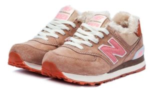 Зимние NEW BALANCE 574 с мехом замша Beige/ Pink (35-39)