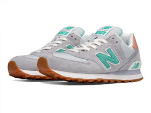 New Balance 574 замша-сетка серые с зеленым (36-41)