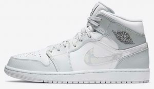 Nike Air Jordan 1 Mid Grey Camo белые со светло-серым кожаные женские (35-39)