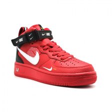 Зимние Nike Air Force 1 Mid 07 LV8 Red с мехом красные с черным кожаные мужские-женские (35-45)