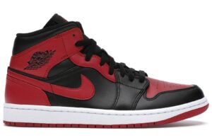 Nike Air Jordan 1 Mid Banned черные с красным кожаные мужские (40-44)